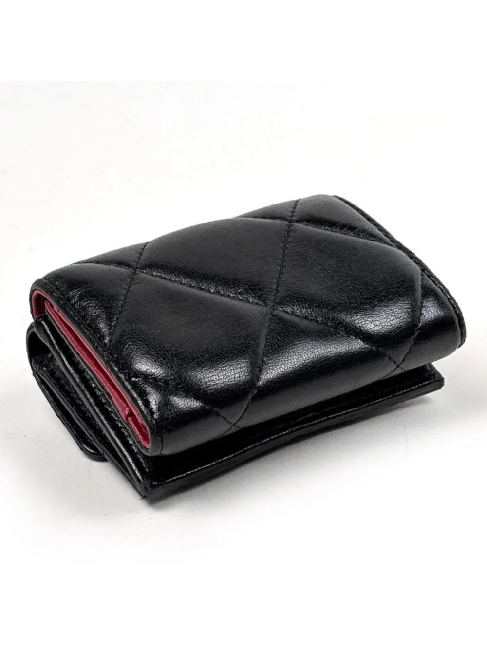 Chanel CC Logo Bifold Wallet 19 Small Flap Leather Black